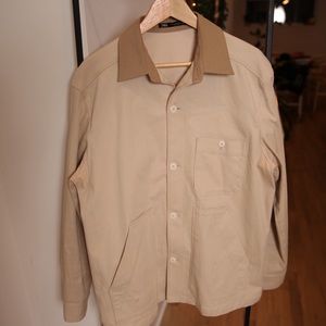 Zara Men’s Beige Button Down Jacket with Brown Collar